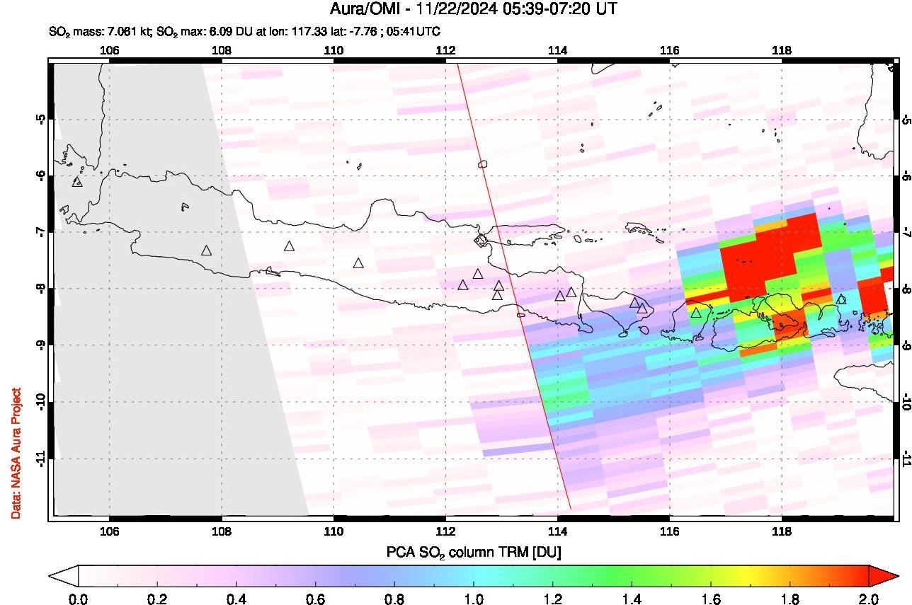 A sulfur dioxide image over Java, Indonesia on Nov 22, 2024.