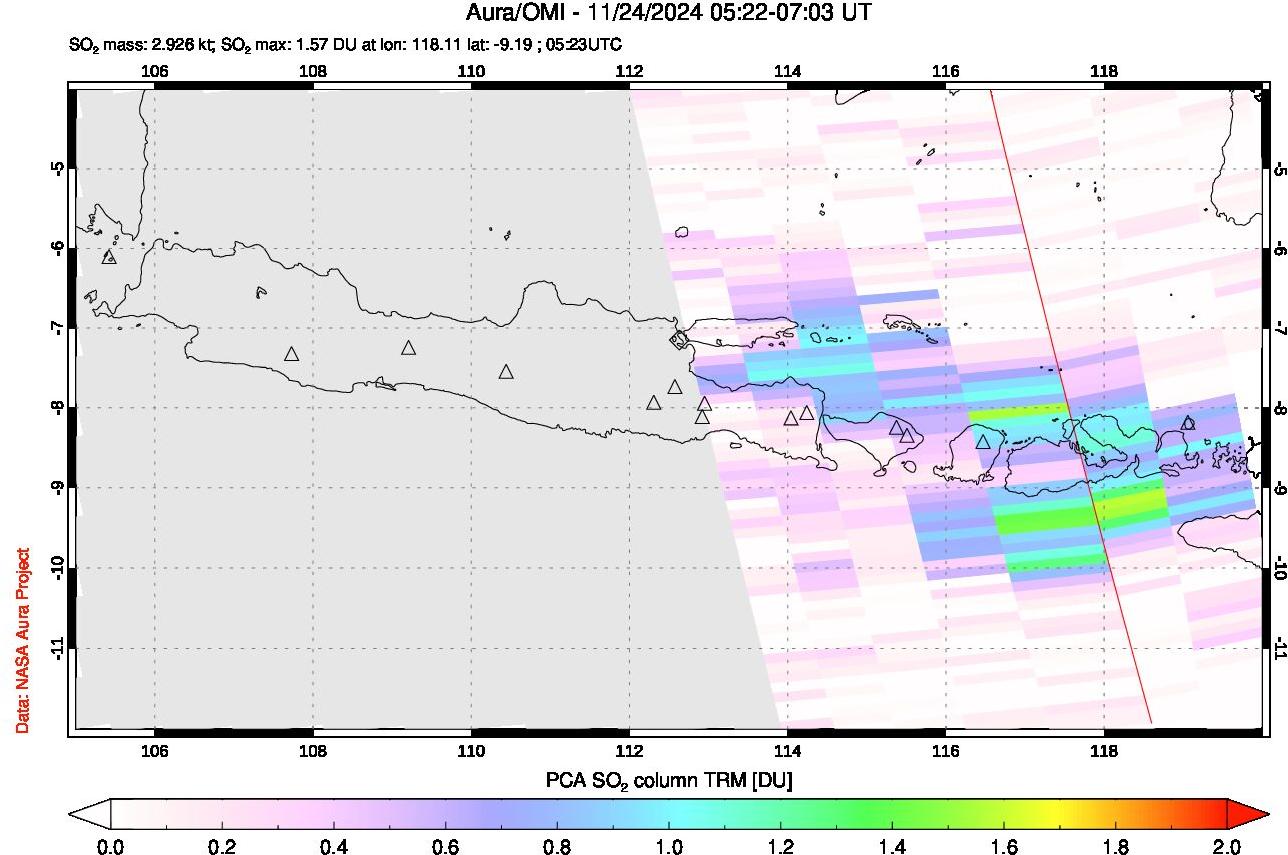 A sulfur dioxide image over Java, Indonesia on Nov 24, 2024.