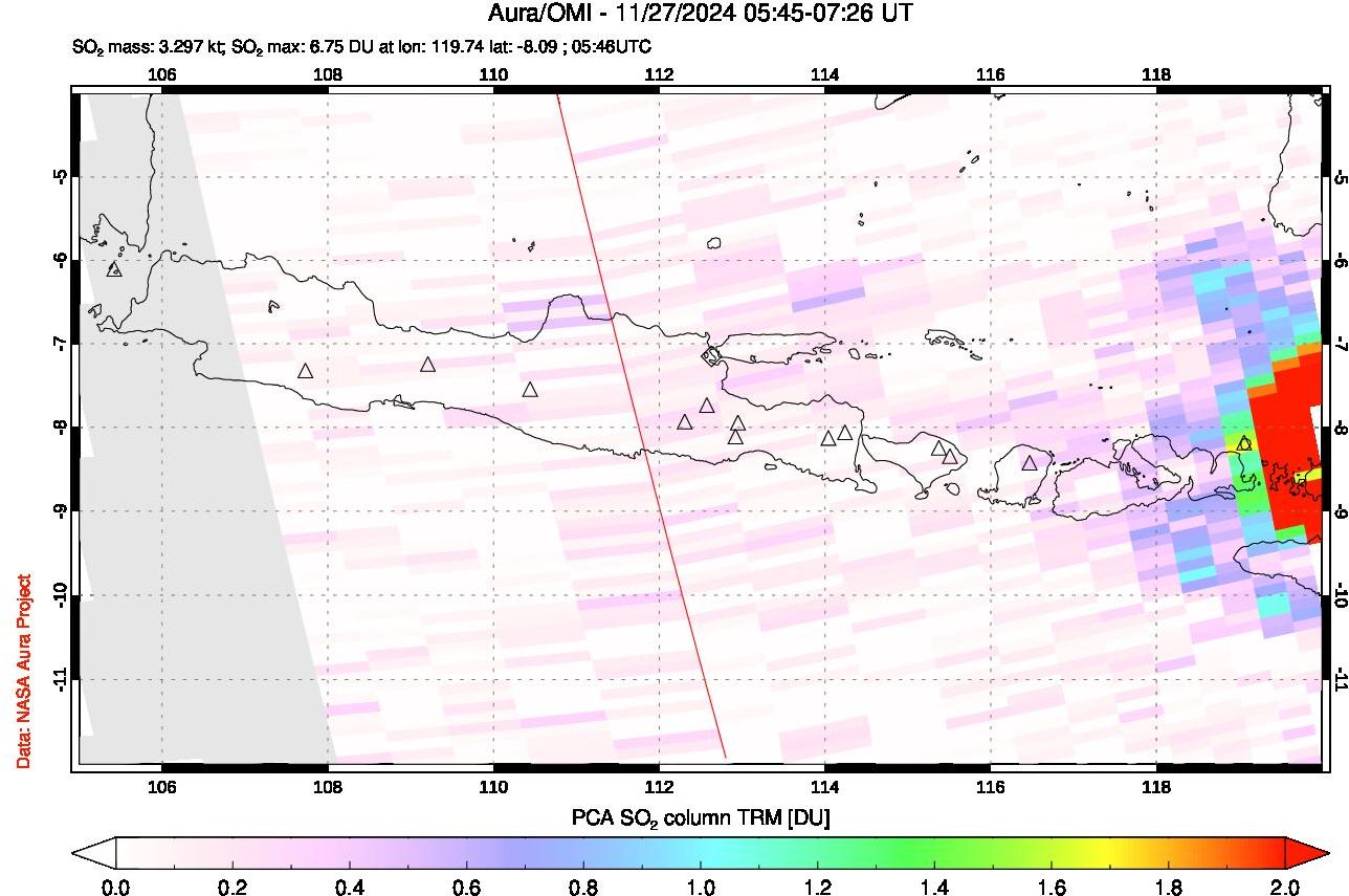 A sulfur dioxide image over Java, Indonesia on Nov 27, 2024.