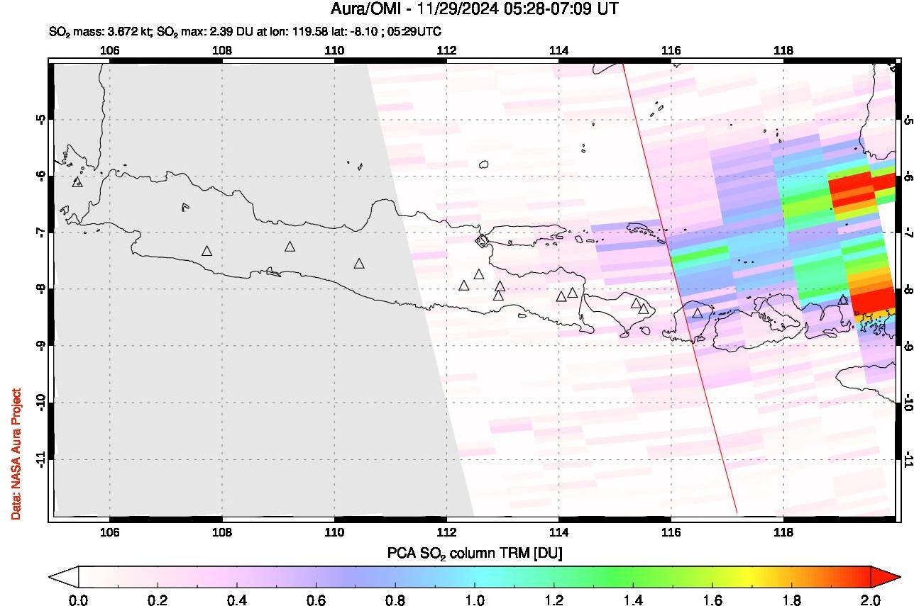 A sulfur dioxide image over Java, Indonesia on Nov 29, 2024.