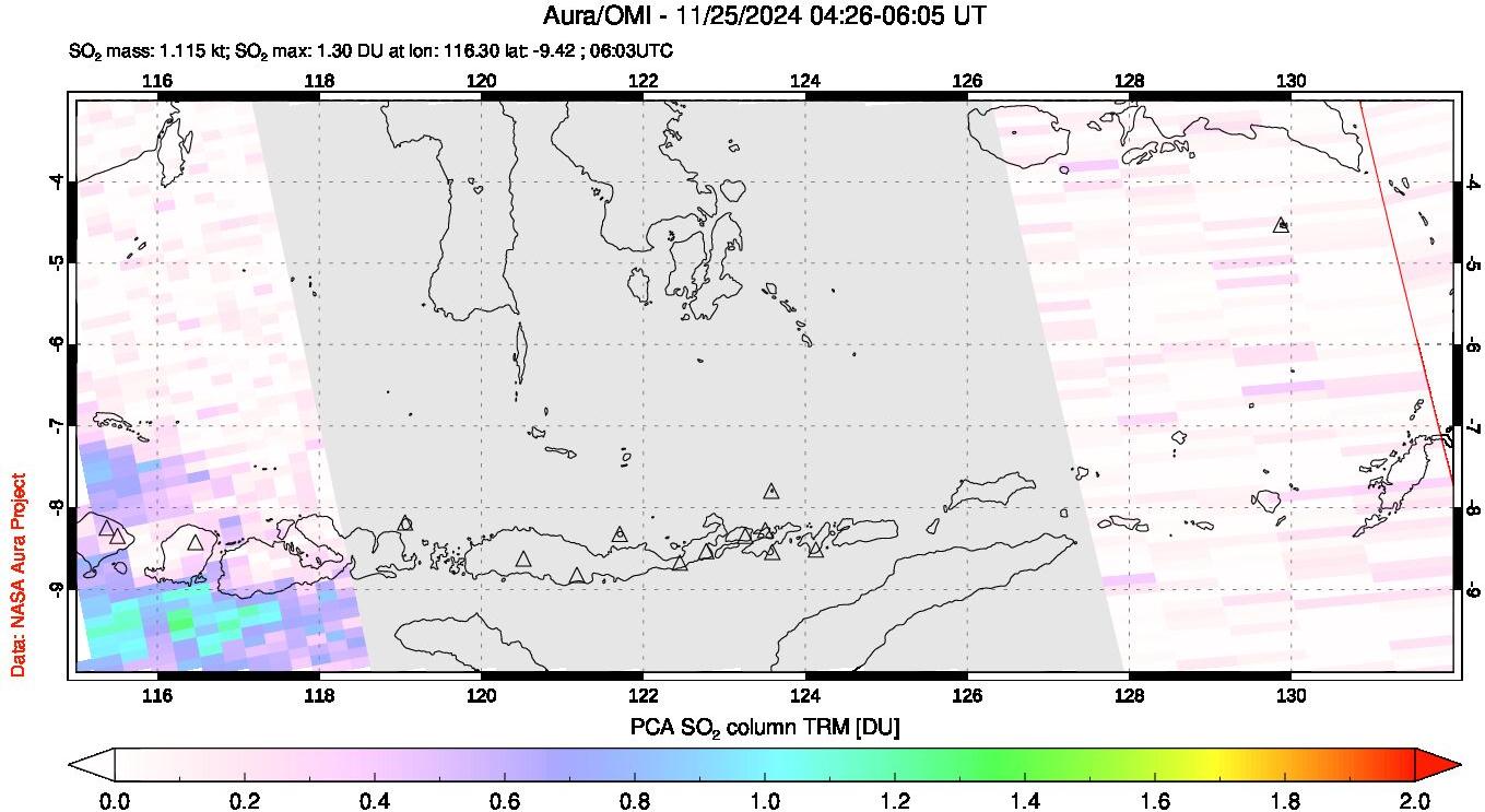 A sulfur dioxide image over Lesser Sunda Islands, Indonesia on Nov 25, 2024.