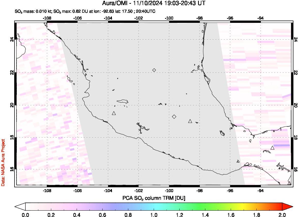 A sulfur dioxide image over Mexico on Nov 10, 2024.