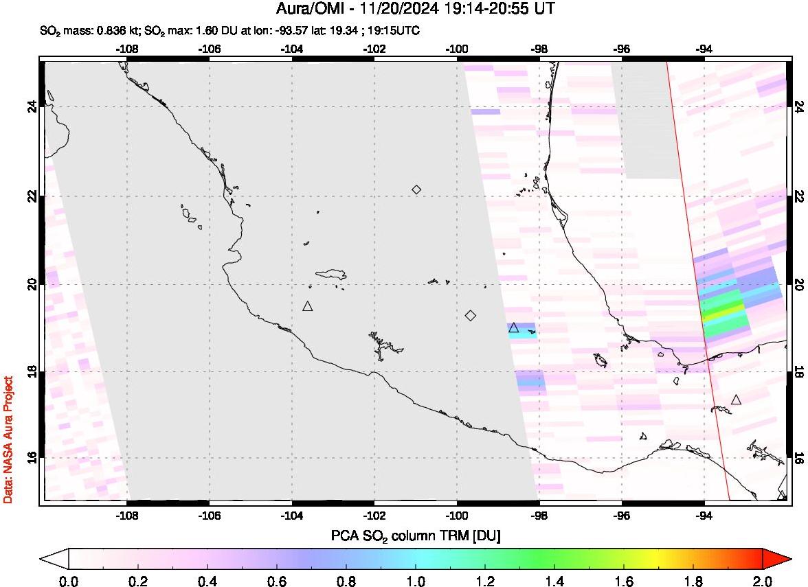 A sulfur dioxide image over Mexico on Nov 20, 2024.