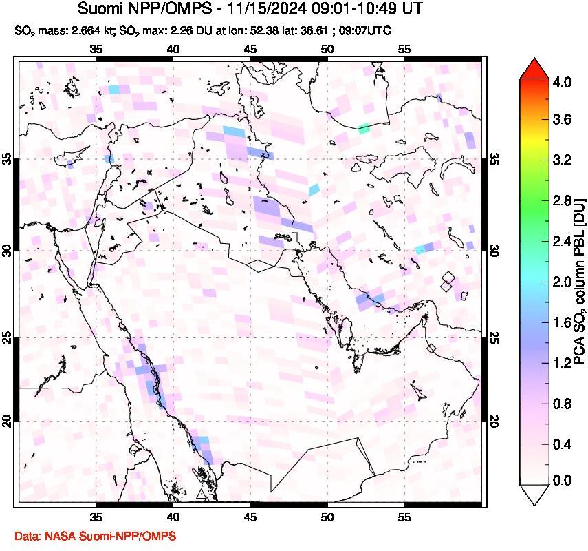 A sulfur dioxide image over Middle East on Nov 15, 2024.