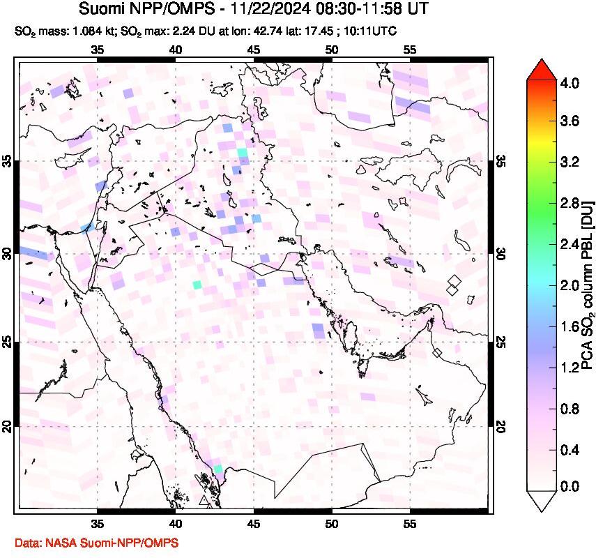 A sulfur dioxide image over Middle East on Nov 22, 2024.