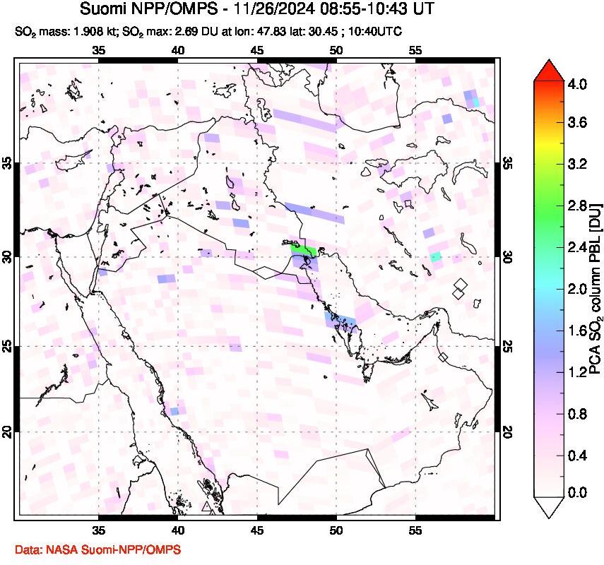 A sulfur dioxide image over Middle East on Nov 26, 2024.