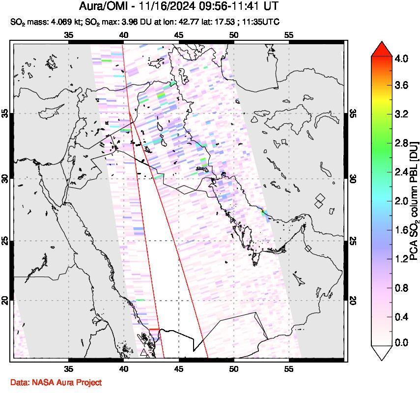 A sulfur dioxide image over Middle East on Nov 16, 2024.