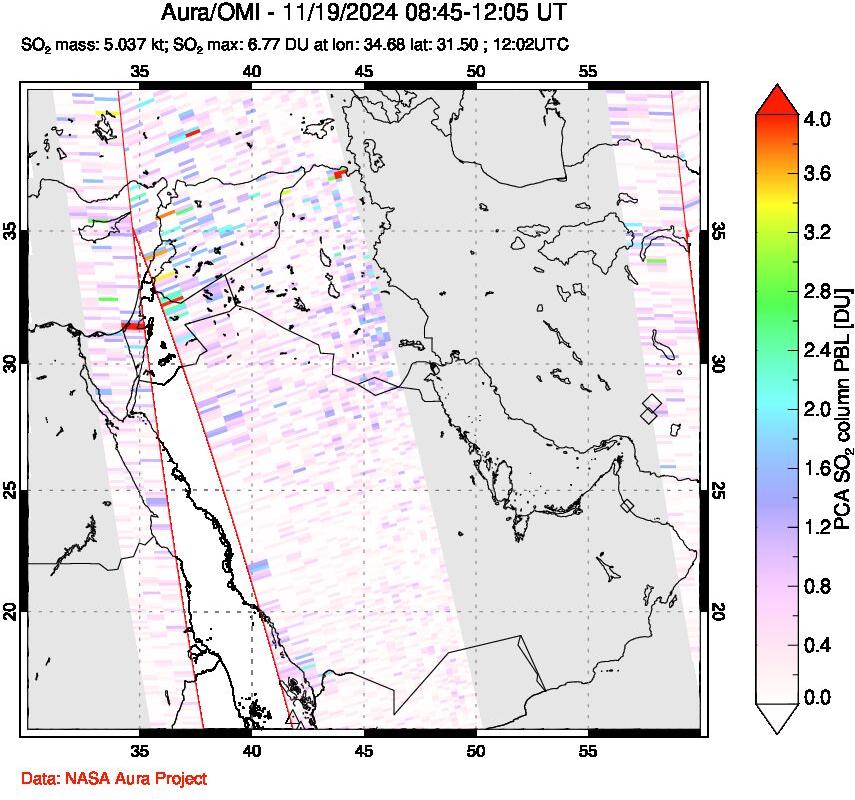 A sulfur dioxide image over Middle East on Nov 19, 2024.