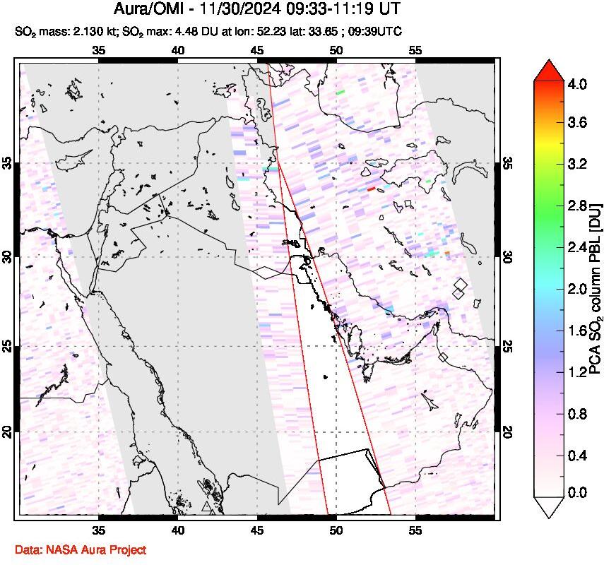 A sulfur dioxide image over Middle East on Nov 30, 2024.