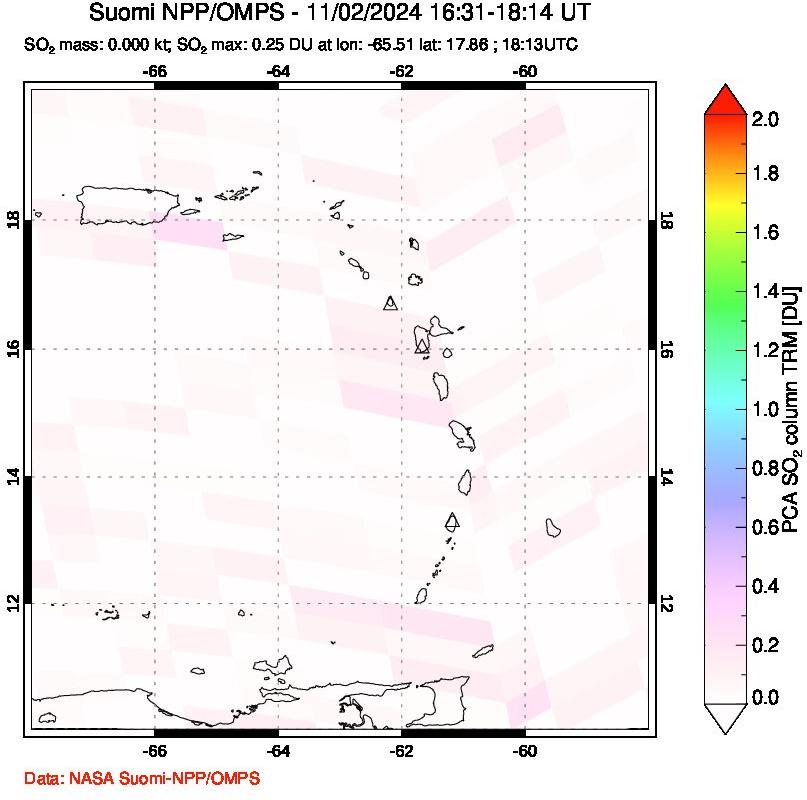 A sulfur dioxide image over Montserrat, West Indies on Nov 02, 2024.