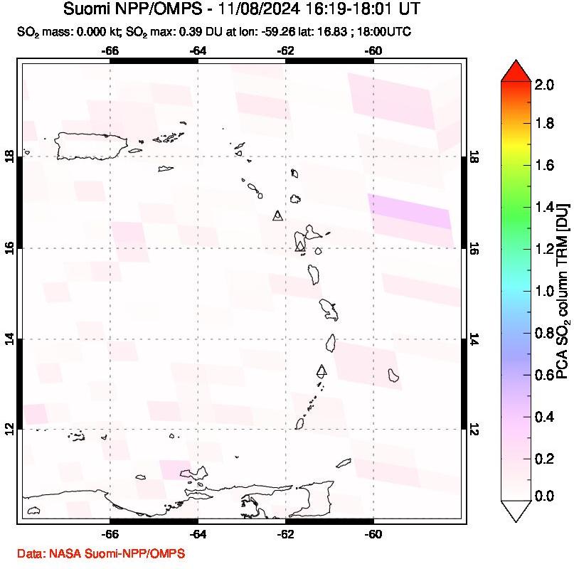 A sulfur dioxide image over Montserrat, West Indies on Nov 08, 2024.