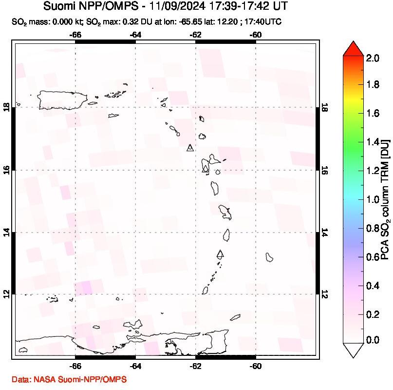 A sulfur dioxide image over Montserrat, West Indies on Nov 09, 2024.