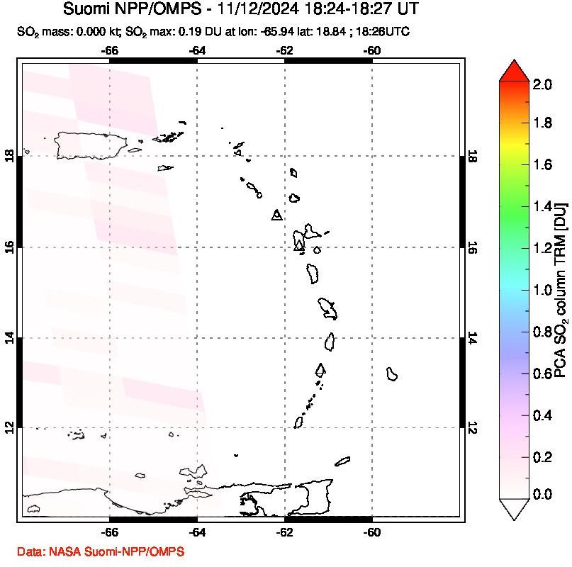 A sulfur dioxide image over Montserrat, West Indies on Nov 12, 2024.