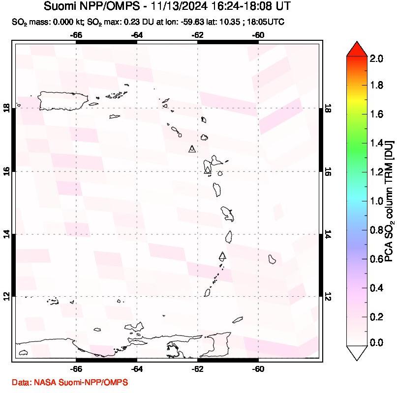 A sulfur dioxide image over Montserrat, West Indies on Nov 13, 2024.