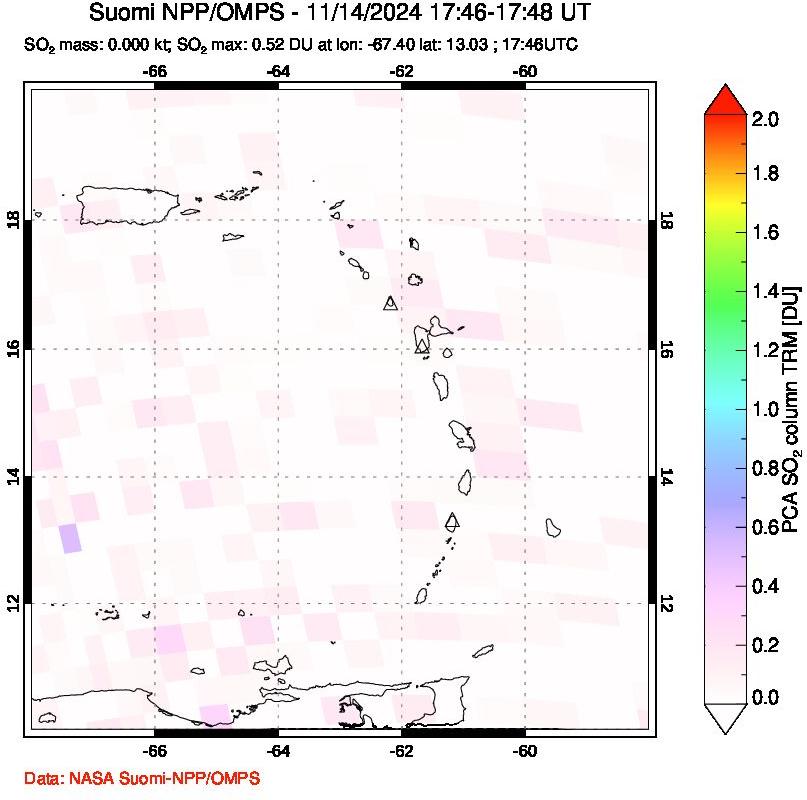 A sulfur dioxide image over Montserrat, West Indies on Nov 14, 2024.