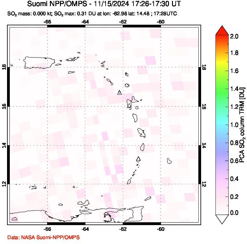 A sulfur dioxide image over Montserrat, West Indies on Nov 15, 2024.