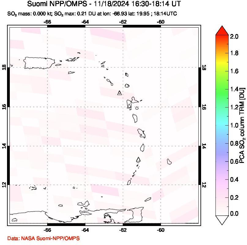 A sulfur dioxide image over Montserrat, West Indies on Nov 18, 2024.