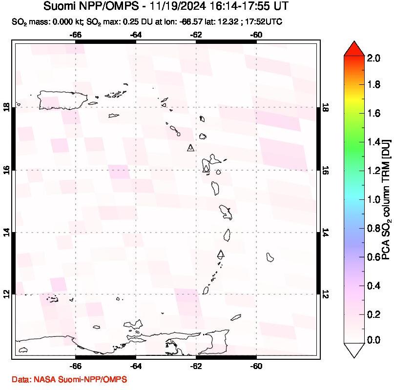 A sulfur dioxide image over Montserrat, West Indies on Nov 19, 2024.