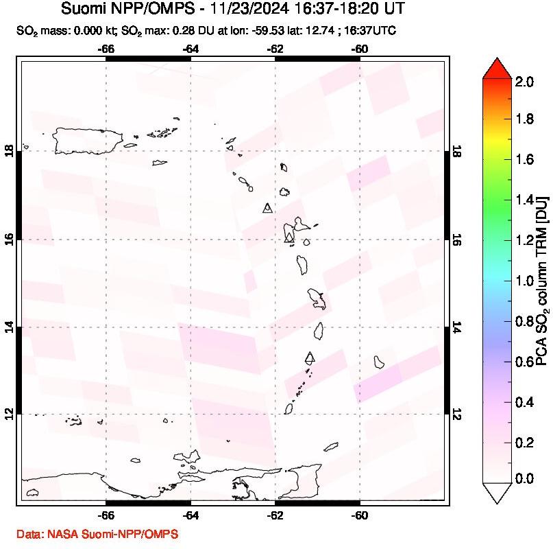 A sulfur dioxide image over Montserrat, West Indies on Nov 23, 2024.