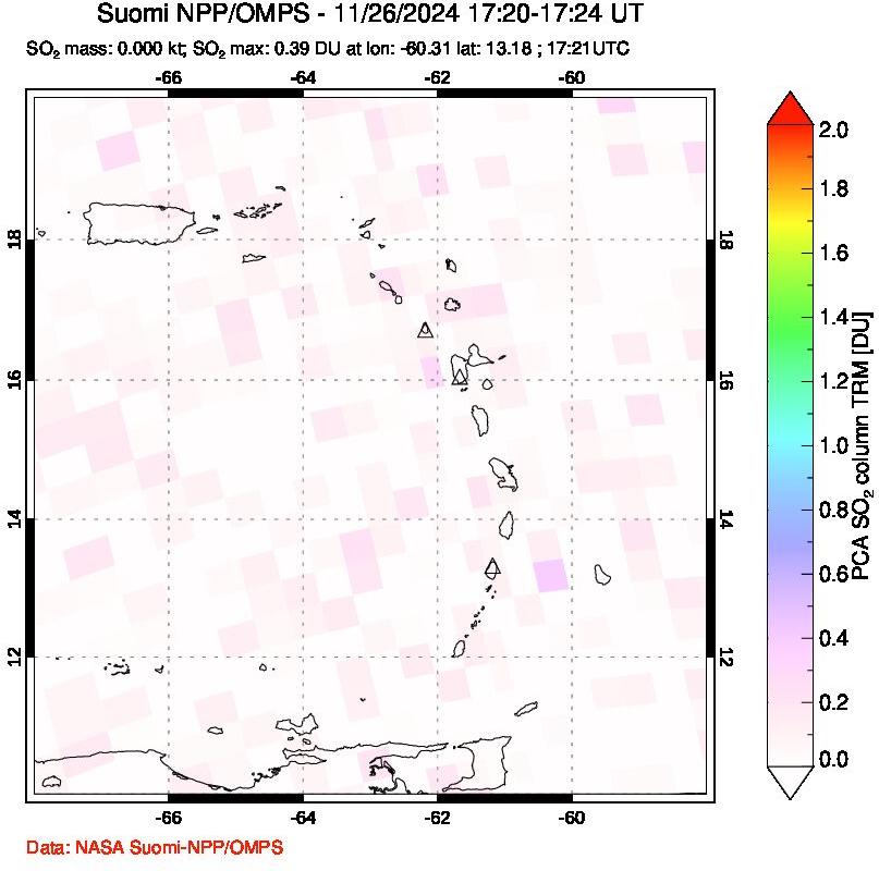 A sulfur dioxide image over Montserrat, West Indies on Nov 26, 2024.