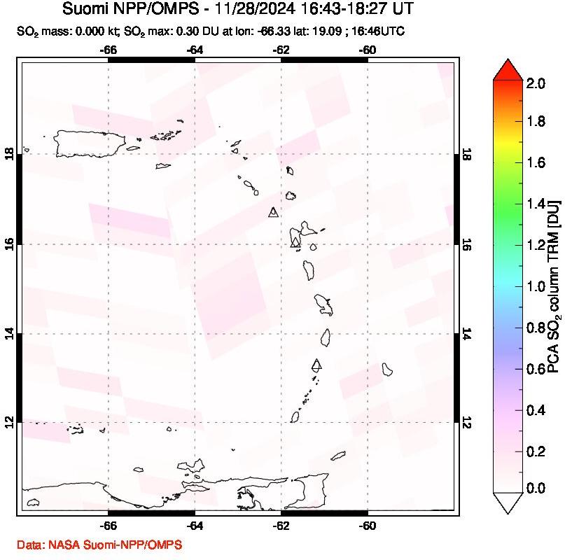 A sulfur dioxide image over Montserrat, West Indies on Nov 28, 2024.