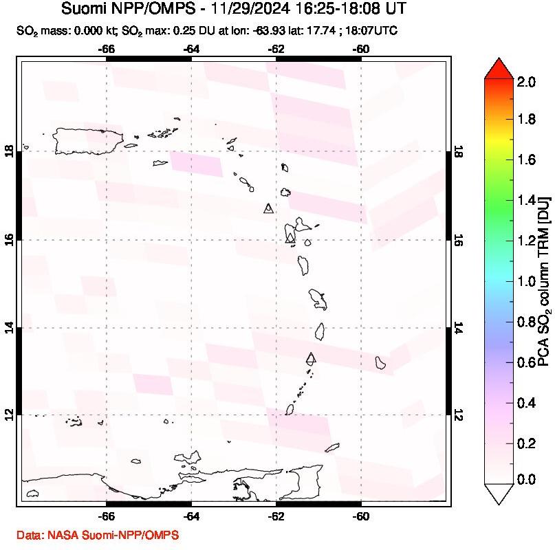 A sulfur dioxide image over Montserrat, West Indies on Nov 29, 2024.