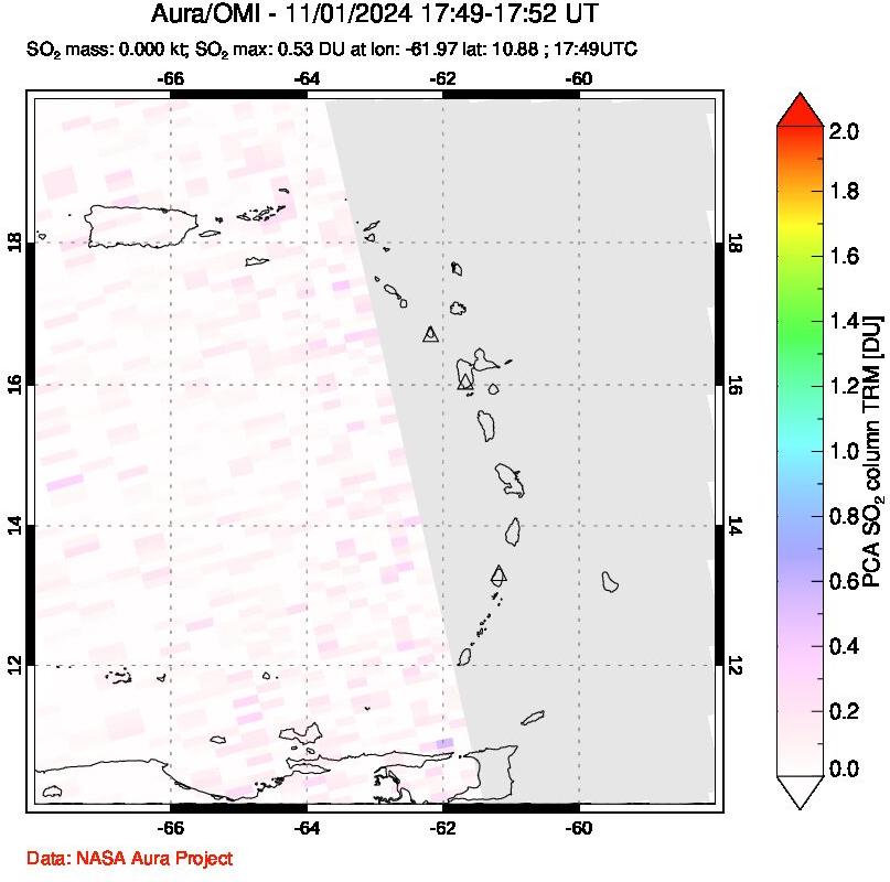 A sulfur dioxide image over Montserrat, West Indies on Nov 01, 2024.