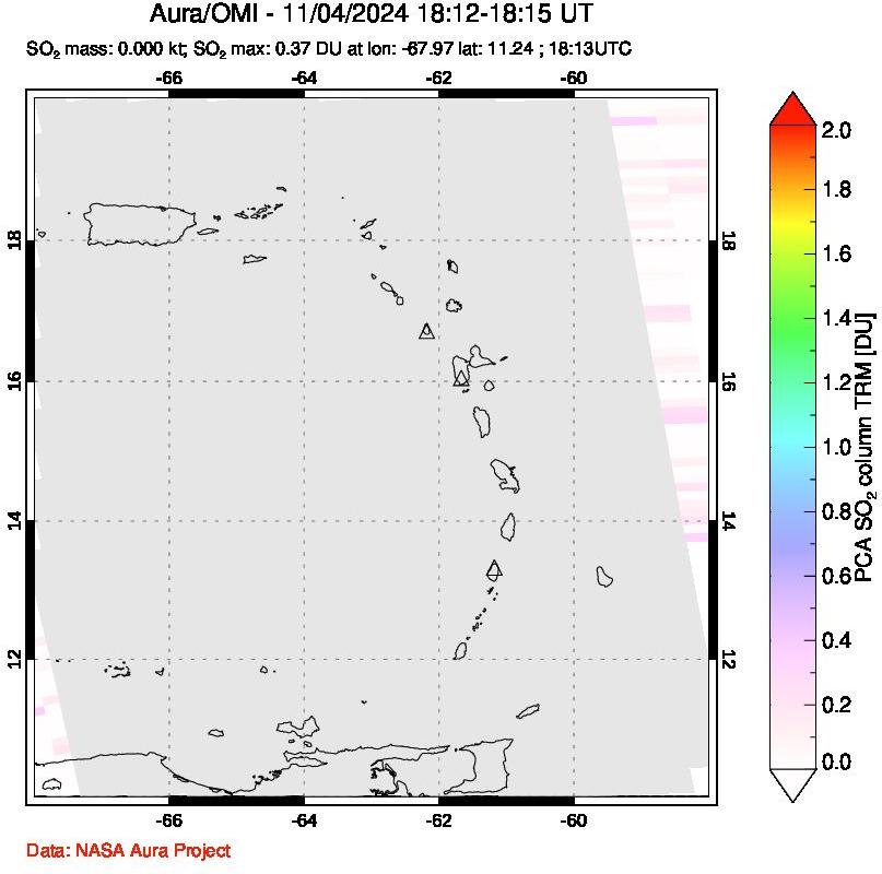 A sulfur dioxide image over Montserrat, West Indies on Nov 04, 2024.