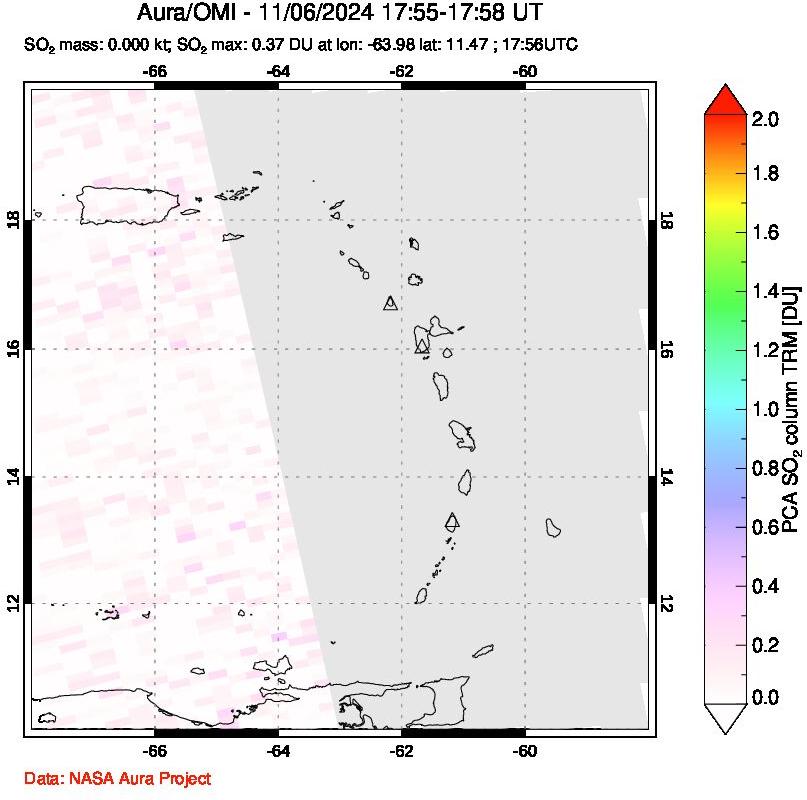 A sulfur dioxide image over Montserrat, West Indies on Nov 06, 2024.