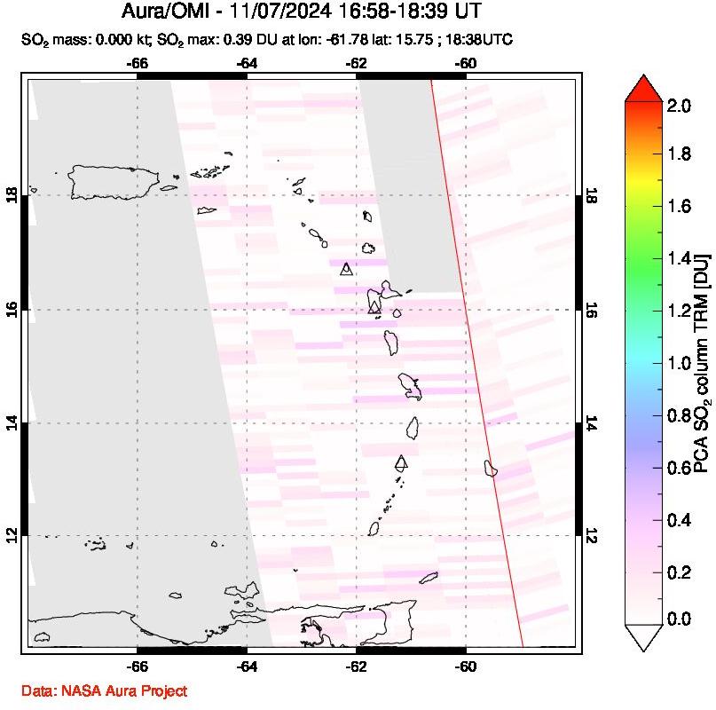 A sulfur dioxide image over Montserrat, West Indies on Nov 07, 2024.