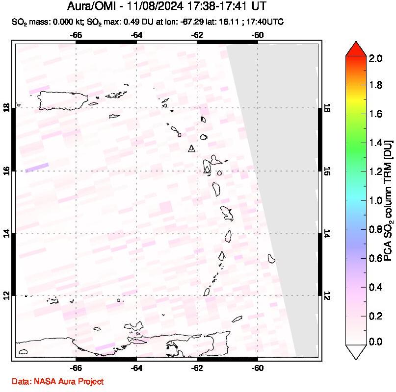 A sulfur dioxide image over Montserrat, West Indies on Nov 08, 2024.