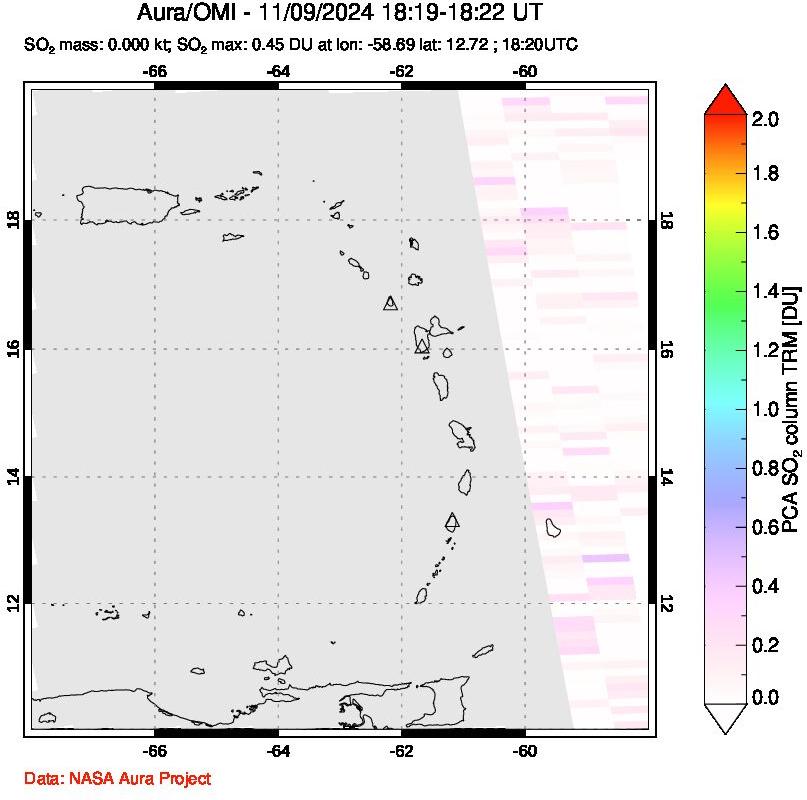 A sulfur dioxide image over Montserrat, West Indies on Nov 09, 2024.