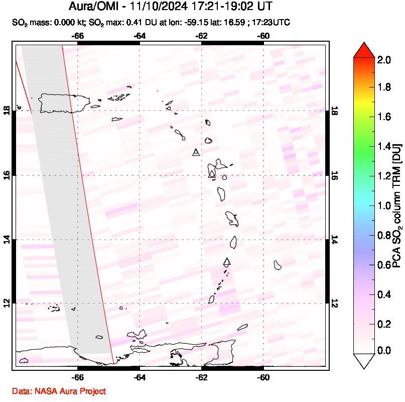 A sulfur dioxide image over Montserrat, West Indies on Nov 10, 2024.