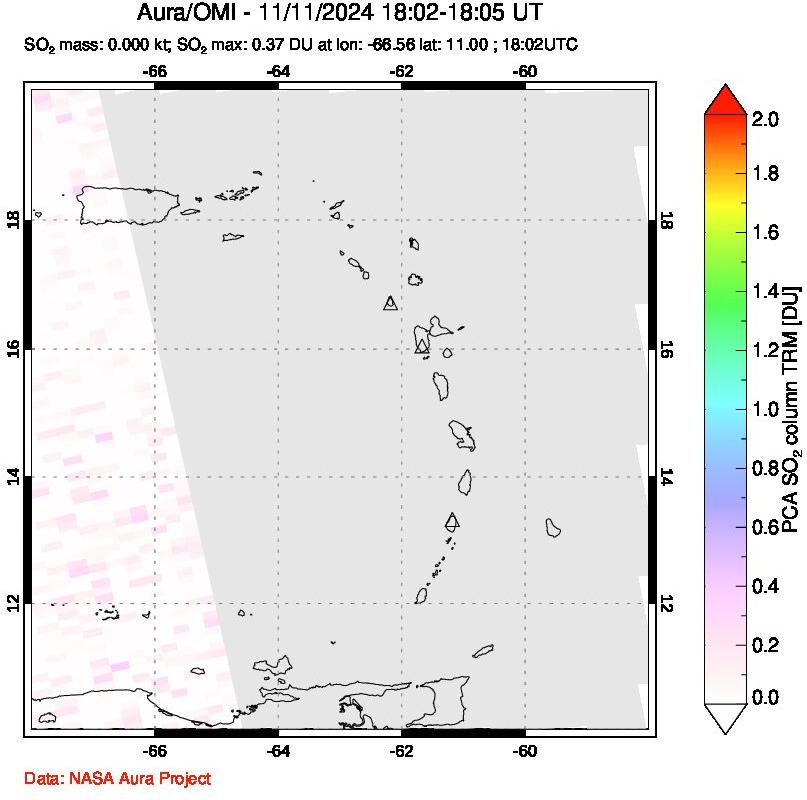 A sulfur dioxide image over Montserrat, West Indies on Nov 11, 2024.