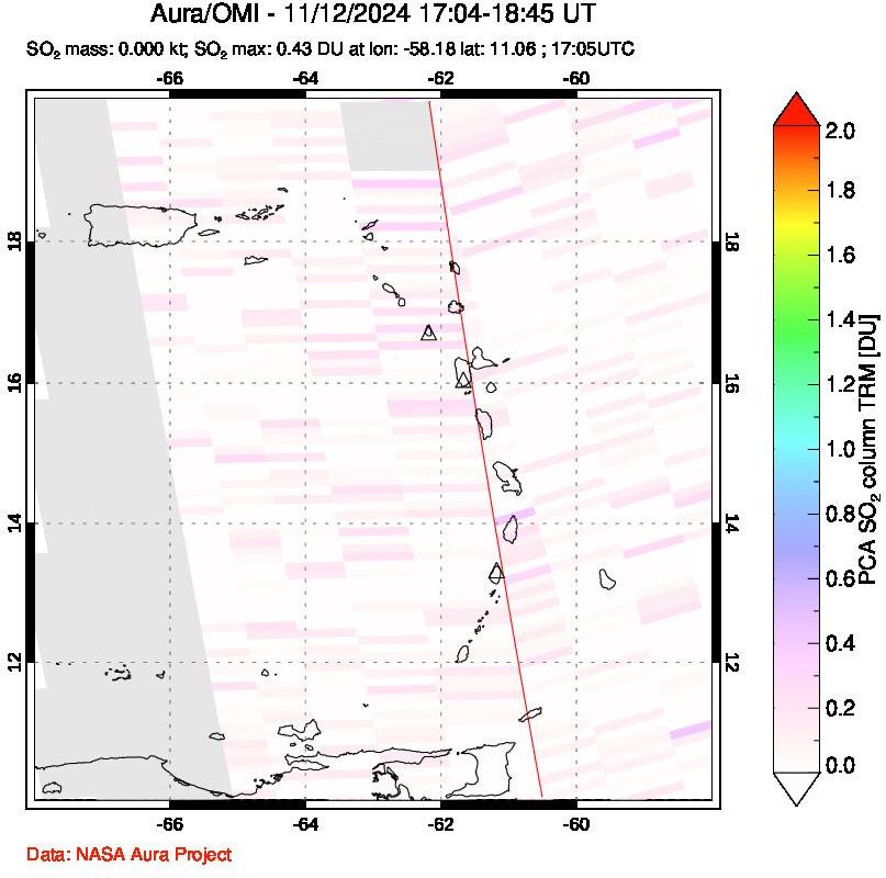 A sulfur dioxide image over Montserrat, West Indies on Nov 12, 2024.