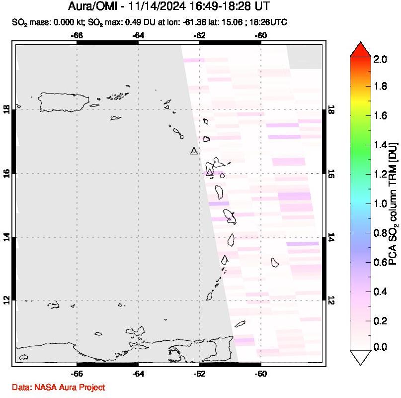 A sulfur dioxide image over Montserrat, West Indies on Nov 14, 2024.