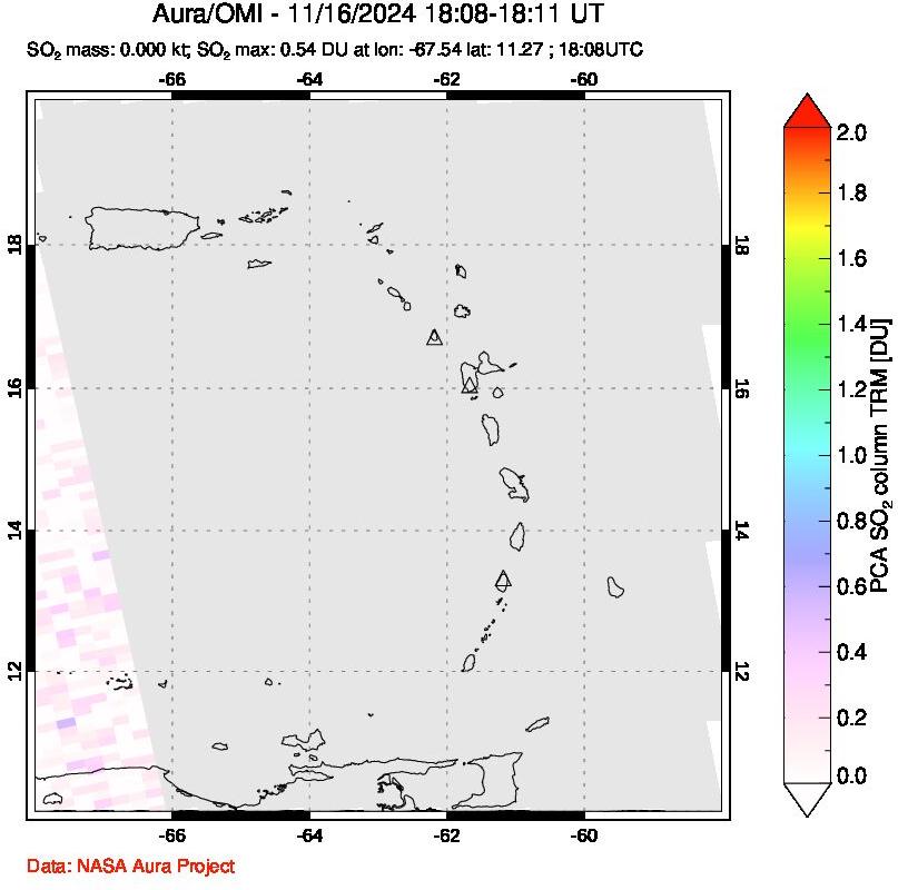 A sulfur dioxide image over Montserrat, West Indies on Nov 16, 2024.