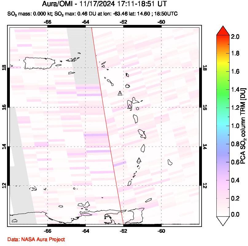 A sulfur dioxide image over Montserrat, West Indies on Nov 17, 2024.