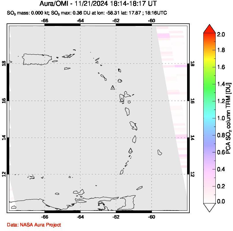 A sulfur dioxide image over Montserrat, West Indies on Nov 21, 2024.