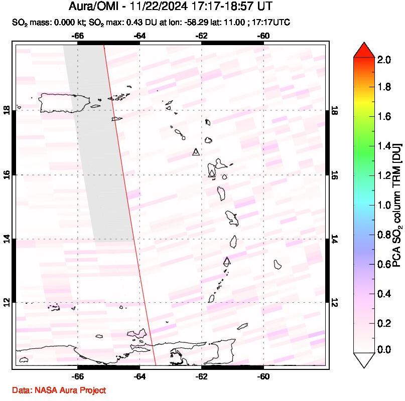 A sulfur dioxide image over Montserrat, West Indies on Nov 22, 2024.