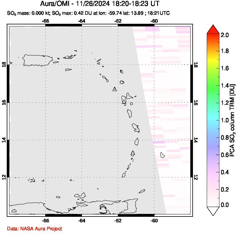 A sulfur dioxide image over Montserrat, West Indies on Nov 26, 2024.