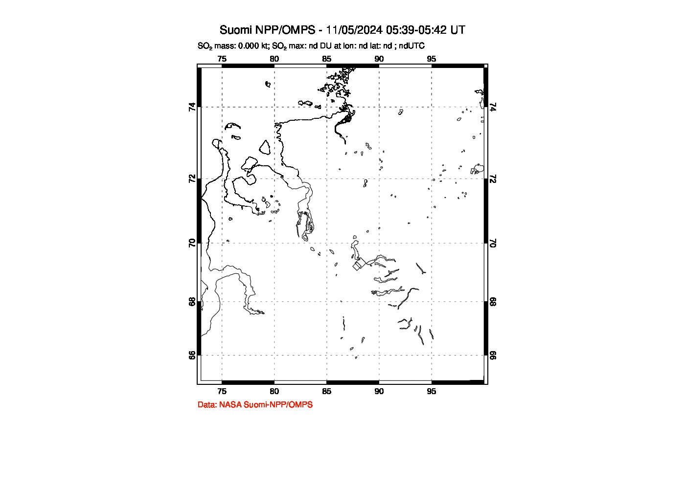 A sulfur dioxide image over Norilsk, Russian Federation on Nov 05, 2024.