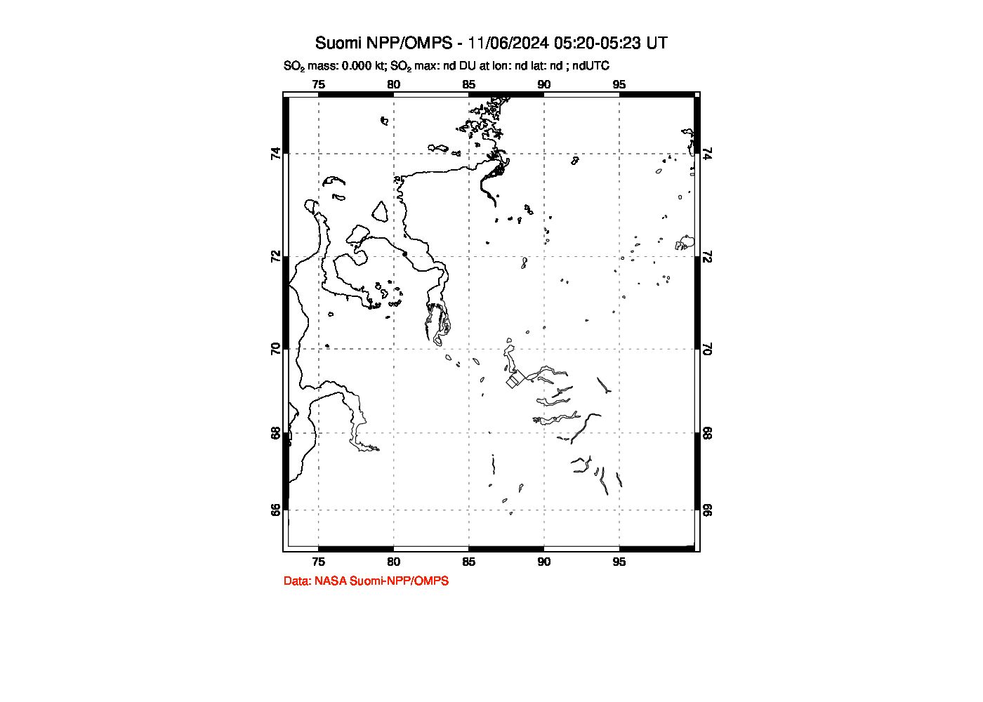 A sulfur dioxide image over Norilsk, Russian Federation on Nov 06, 2024.