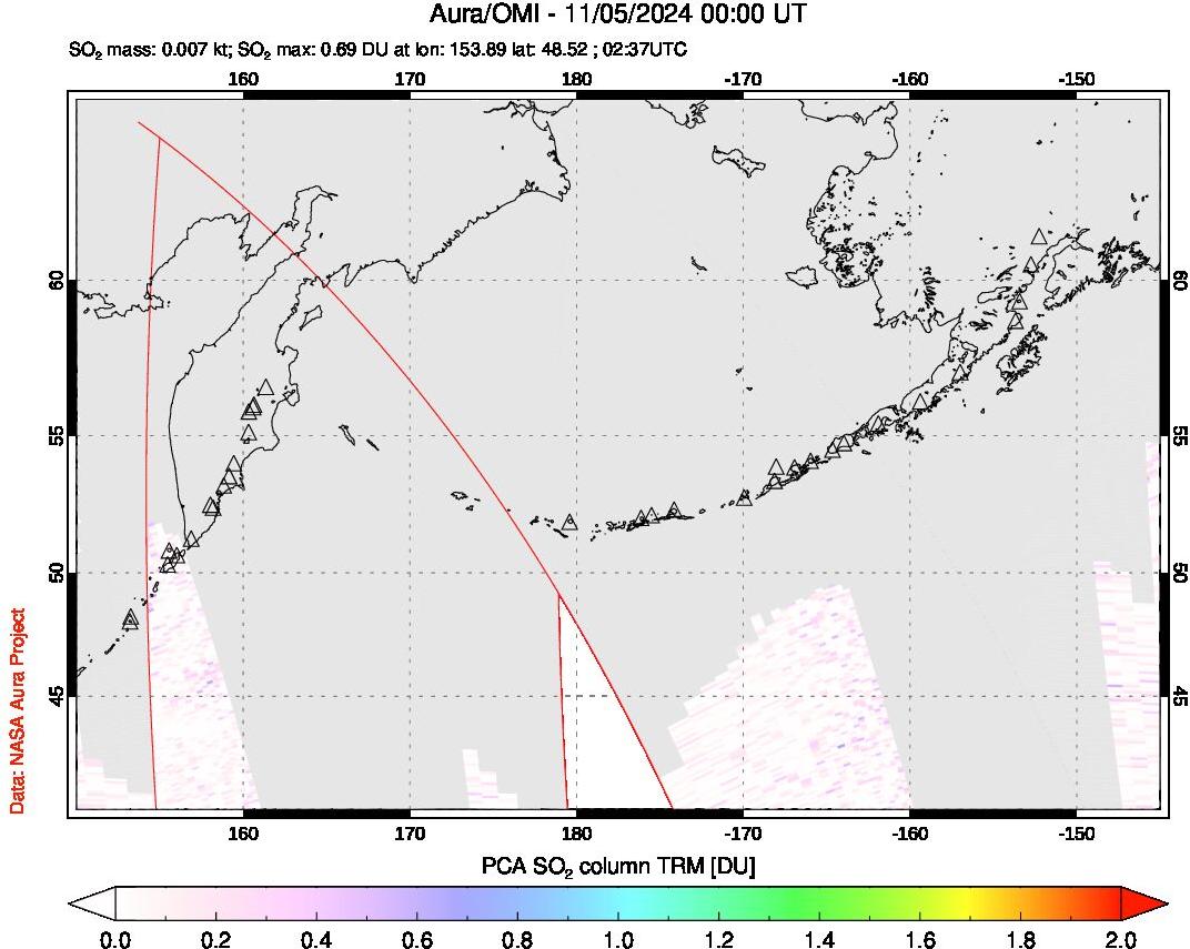 A sulfur dioxide image over North Pacific on Nov 05, 2024.