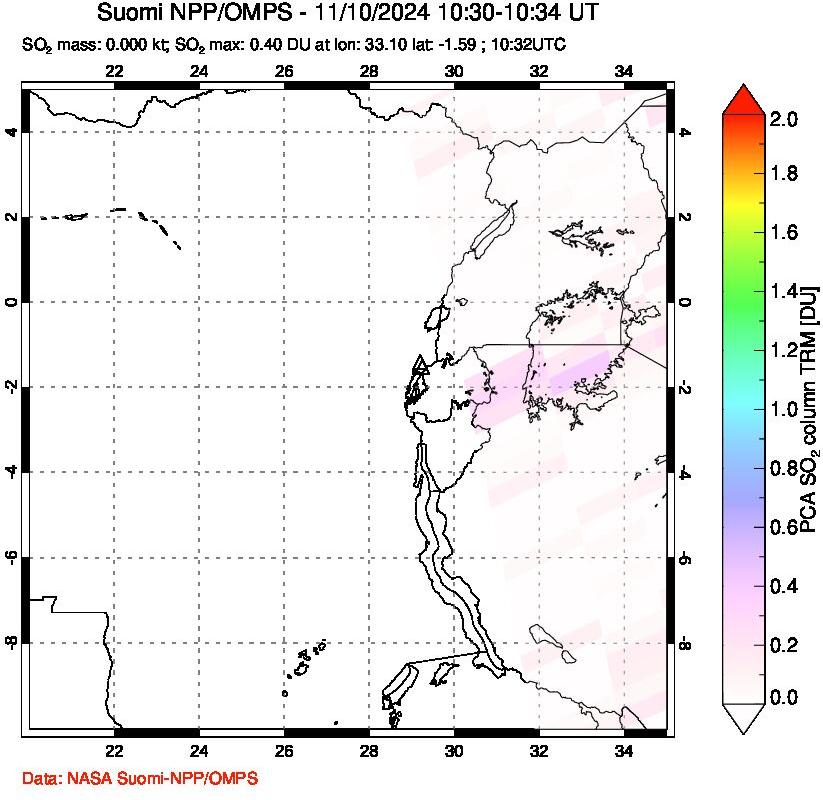 A sulfur dioxide image over Nyiragongo, DR Congo on Nov 10, 2024.