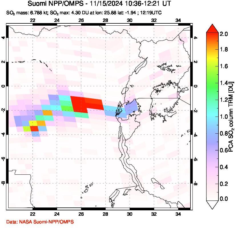 A sulfur dioxide image over Nyiragongo, DR Congo on Nov 15, 2024.