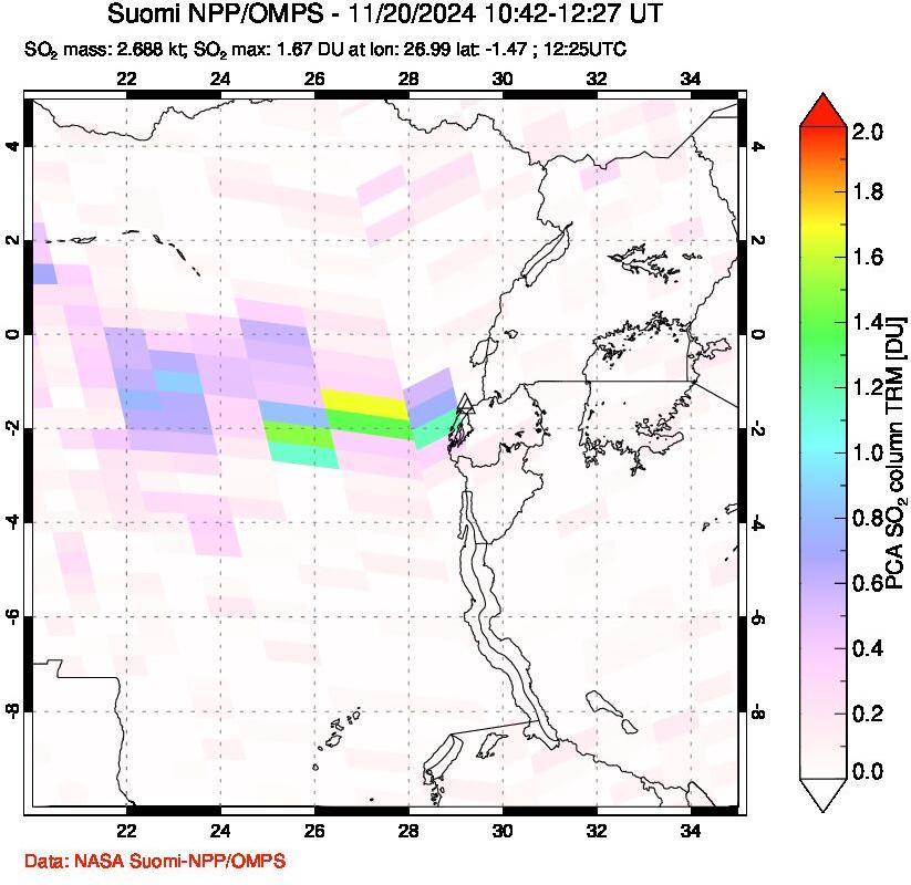 A sulfur dioxide image over Nyiragongo, DR Congo on Nov 20, 2024.