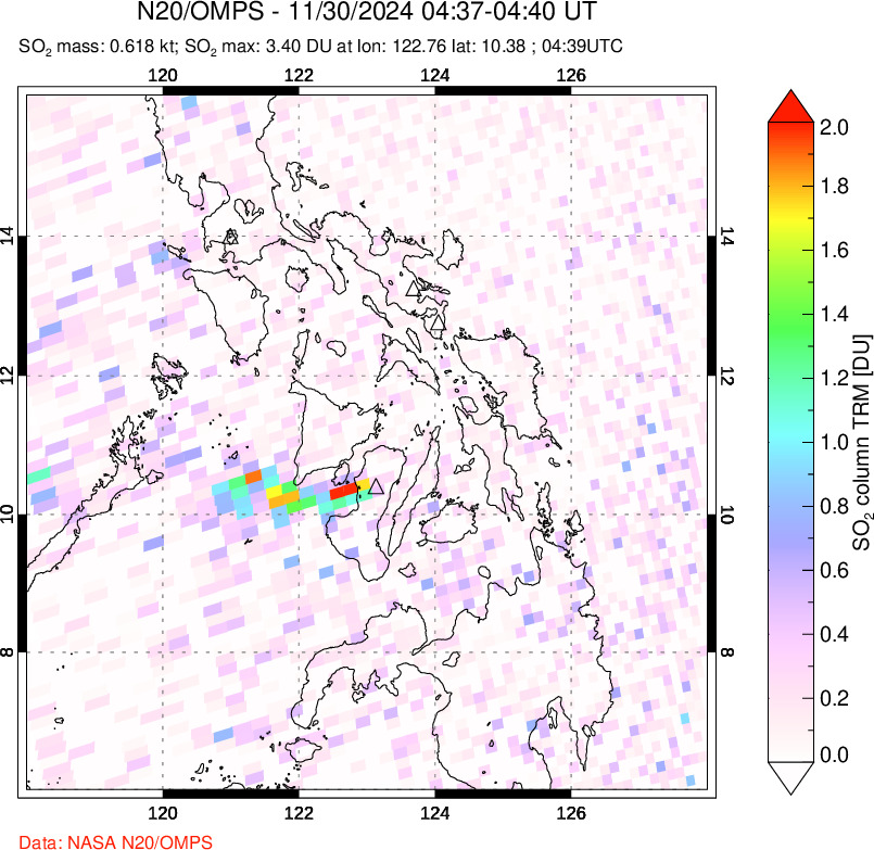 A sulfur dioxide image over Philippines on Nov 30, 2024.