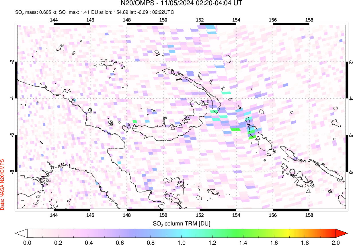 A sulfur dioxide image over Papua, New Guinea on Nov 05, 2024.