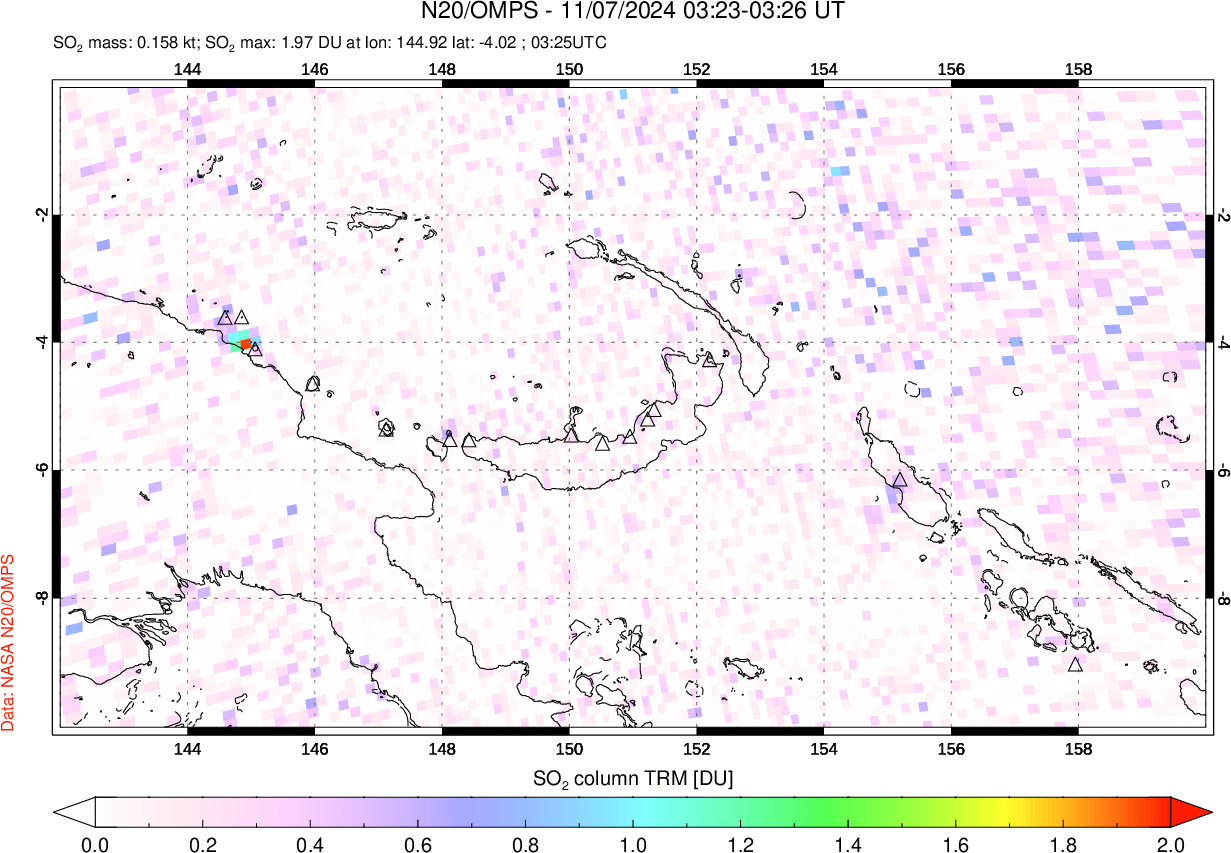 A sulfur dioxide image over Papua, New Guinea on Nov 07, 2024.